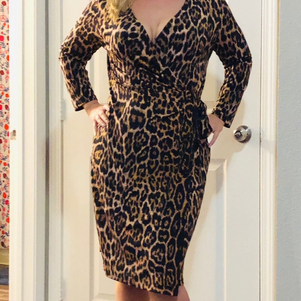 Leopard Print Sexy Wrap Dress by Anne Klein 🐆
